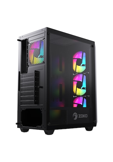 Zoko Hunter 4x12 CM ARGB Fan Mesh Panel Temperli Cam Bilgisayar Kasası Siyah