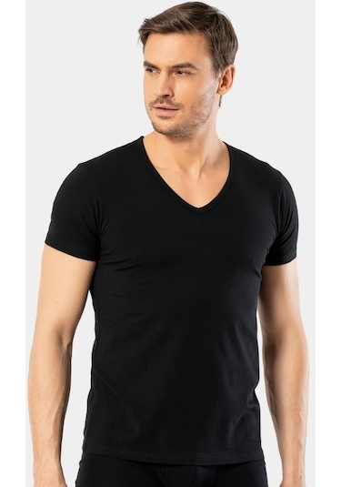 Cacharel Erkek Derin V Yaka Likralı T-shirt 1306/siyah 001