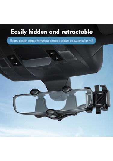 Folinda Araç Geribakış Aynası Telefon Tutucu, 360 Dönebilen, 4-6.7 İnç Telefonlar İçin, Esnek Boyut, Tek Elle Kullanıma Uygun, Sabit Tutma Siyah