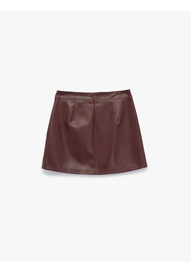 Koton A Kesim Suni Deri Mini Etek Bordo 6wak70014uw Bordo