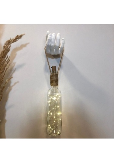 El Yapımı Heykel El Dekorlu Led Işıklı Beyaz Şarap Şişesi Aplik Çok Renkli