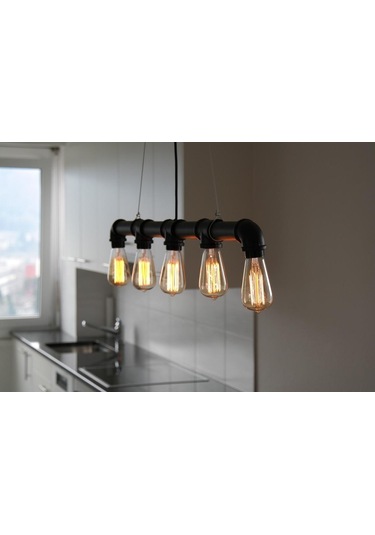 5 Başlıklı Retro Demir Boru Tavan Lambası, Endüstriyel Rustik Tavan Avize Bilardo Lambası Yemek Odası Lambası Siyah