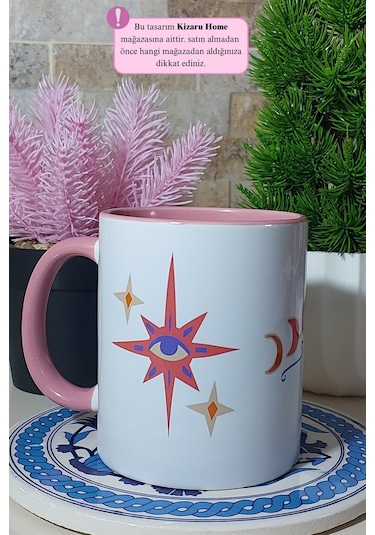 Tek Göz Manifest Tasarım Pembe Porselen Kupa Bardak Pembe