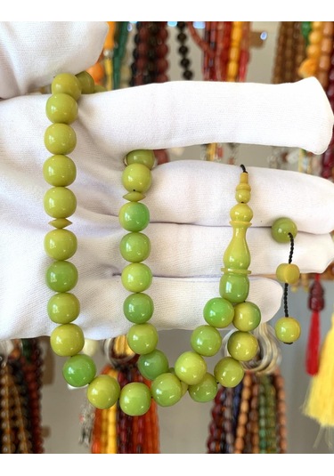 Tesbihci Yeşil Küre Model Sıkma Kehribar Tesbih