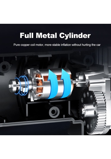 Wezone Oto Lastik Pompa, 12v Kablolu İşaretçi Tipi, Led Işıklı, Otomatik Doldurma, 3 Fişli, Gri-siyah St-211