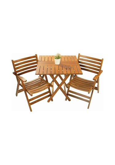 Antalya Katlanır Ahşap Bahçe Balkon Seti: 80X80 Masa + 2 Sandalye