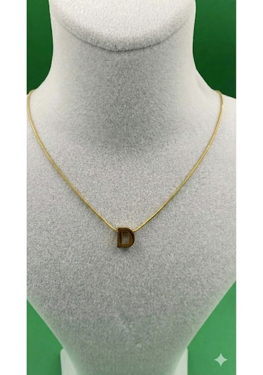 14k Altın Renginde D Harf Minimal Model Çelik Kadın Kolye Altın