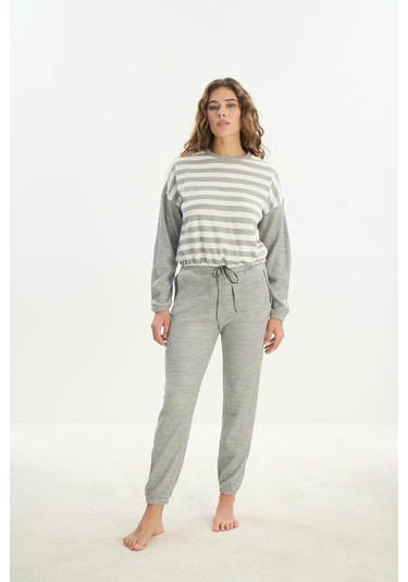 Kadın Uzun Kol Gri Acrylic Pijama Takım C0t1n1o61 001