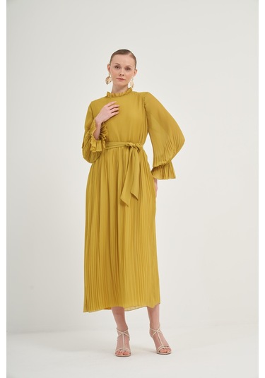 FTZ Women Ftz Plise Şifon Elbise Kivi 31019 Kivi Yeşil