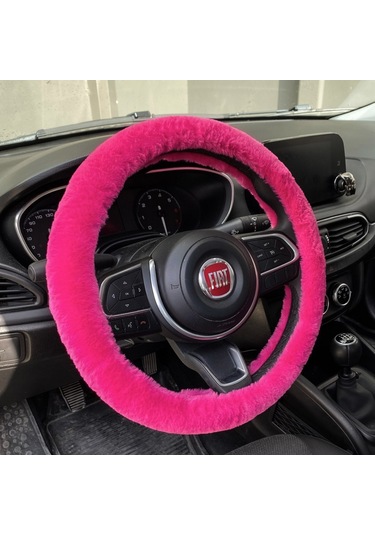 Yumuşak Tüylü Peluş Direksiyon Kılıfı Fuşya Pembe Pembe