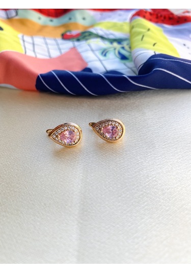 Lekka Design Pembe Taşlı Damla Lüks Kadın Küpe Çok Renkli