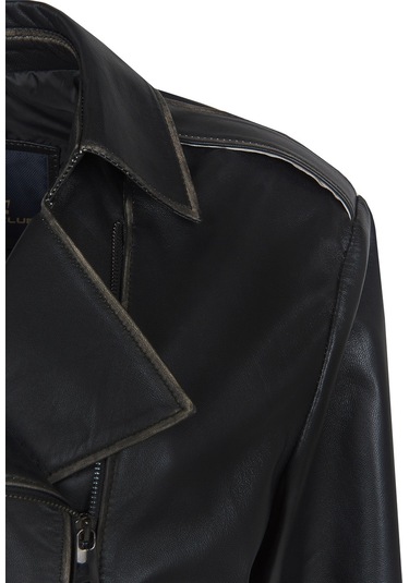 Dericlub Wm022 Gerçek Deri Cropcut Biker Kadın Deri Siyah - Beyaz