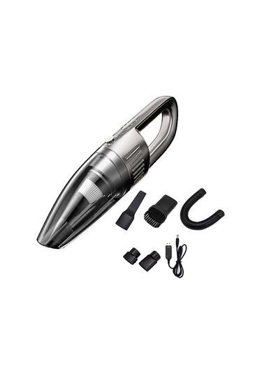 Portable Car Vacuum Cleaner 120w 7000pa Rechargeable Wet/dry Handheld Silver With 5 Attachments, 2000mah Battery, Hepa Filter, Usb Line, Manual