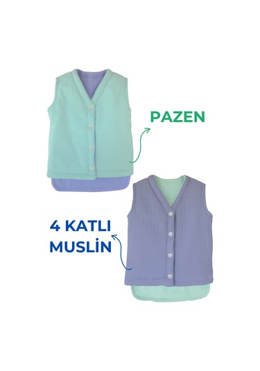 Müslin Bebek Yelek Organik 3 - 4 Yaş Mavi