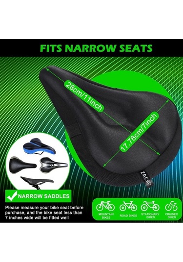 Pazly Bisiklet Koltuk Minderi - Erkek Kadın İçin Jel Yastıklı Kapak, Ekstra Yumuşak Bisiklet Koltuğu Siyah, Uyumlu Ekstra Konfor Siyah
