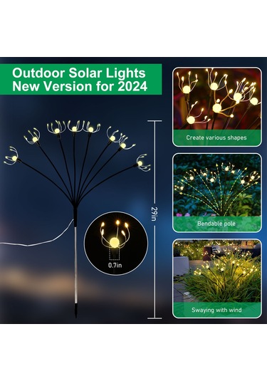 Güneş Bahçe Işıkları, Zamanlayıcı Ve Dimmerli 4'lü Güneş Dış Mekan Işıkları Güneşli Patlama Siyah