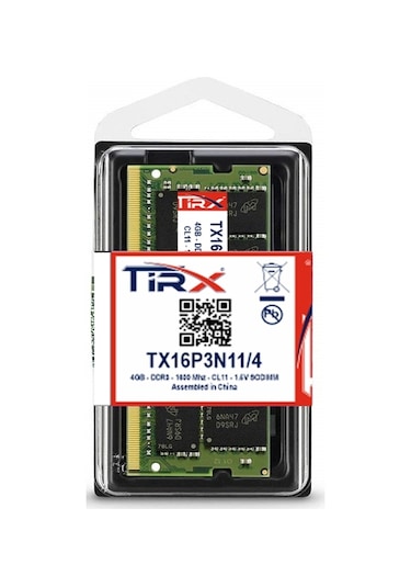 Tirx TX16P3N11/4 4 GB DDR3 1.5V 1600 MHz CL11 Notebook Ram