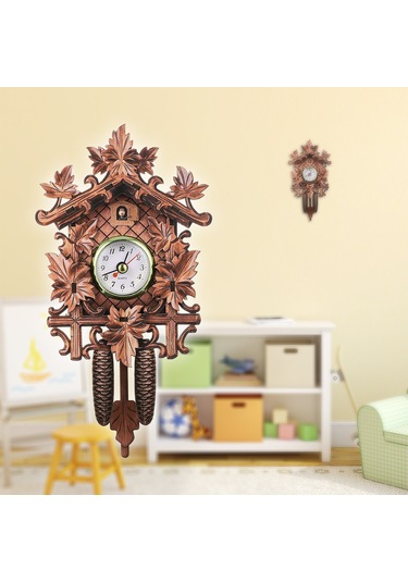 Xindoker Orta Boy Ahşap Kukulka Duvar Saati - Klasik Avrupa Stili - Otomatik Sesli - Salon Dekoru - 303 Model 3 Çok Renki