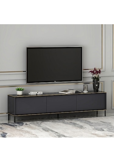 Tv Sehpası Kozan Antrasit Mermer Desen 180 Cm