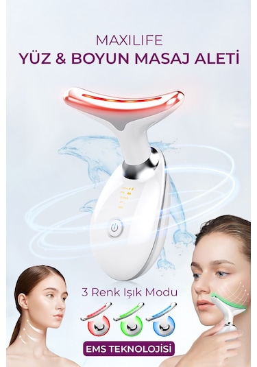 Boyun Ve Yüz Masaj Cihazı Led Işıklı, Ems Mikro Akım, Isıtmalı & Titreşimli Beyaz