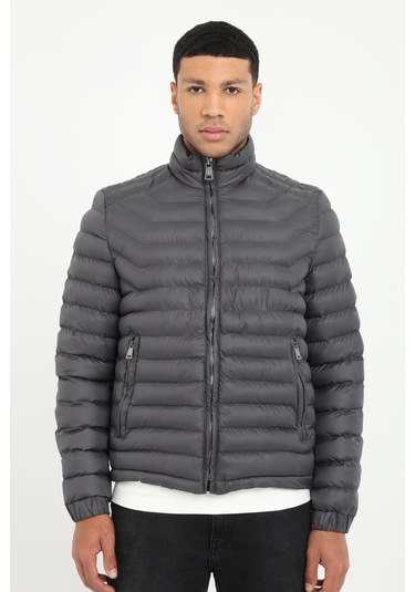 Antrasit Kapitone Slim Fit Erkek Mont-25289 Antrasit