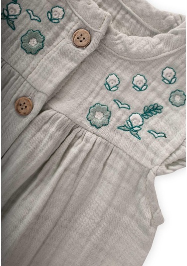 Cigit Organik Nakışlı Müslin Tulum 0-3 Yaş Su Yeşil Yeşil