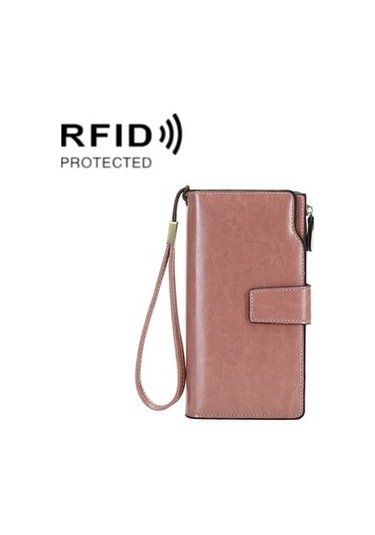 Linjinxu 1669 Rfıd Anti-manyetik Hırsızlığa Karşı Retro Uzun Cüzdan Kartlık Belge Çantası Lotus Rengi Çok Renkli