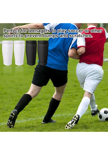 Tenfowee Futbol İçin Çift Paket: Beyaz + Siyah Bacaklı Çoraplar, Tibia Koruyucu, Panel Sabitleme Özelliği Siyah - Beyaz
