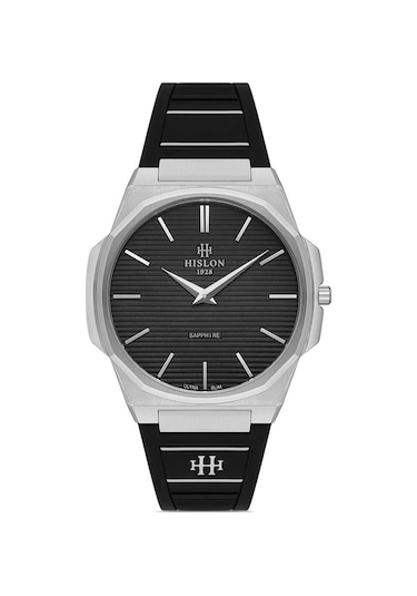 Hislon Cl127t-04bs Safir Çizilmez Cam Silikon Kordon Siyah Renk Erkek Kol Saati Siyah
