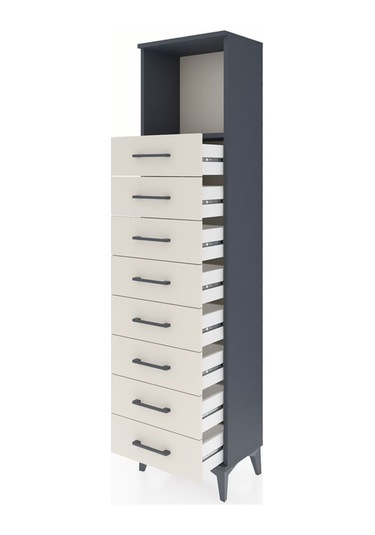 Arges Dolap Tek Raflı 8 Çekmeceli 44x30x182 Antrasit-aytaşı Antrasit