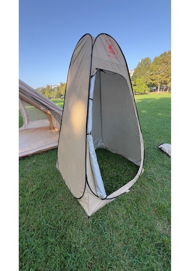 Alfa Balık Kamp Alanı Giyinme Duş Ve Wc Çadırı Otomatik Açılır Bej