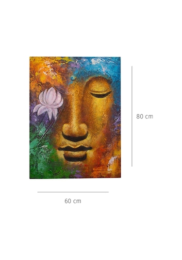 Lotus Çiçeği İle Buda Yüzü Renkli Tuval Tablo-123