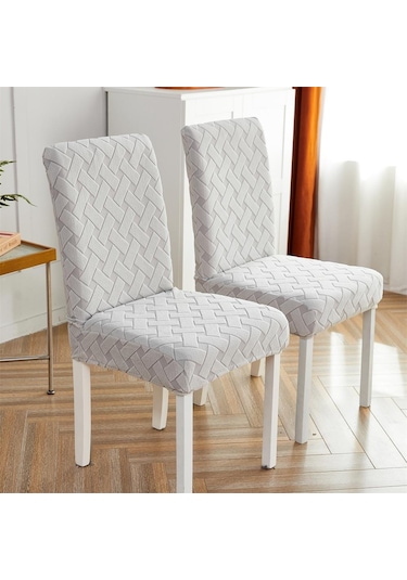 Açık Gri 1 Parça Sandalye  Yemek Odası İçin Streç Jakarlı Yemek Sandalyesi  Slipcover Elastik  Mutfak Sandalye