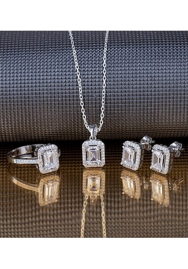 Baget Pırlanta Tasarımı Gümüş Takı Seti (518667043)