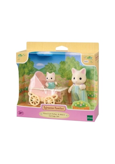 5683 Sylvanian Families Çiçekli Kedi Baba Ve Bebek Arabası Seti +3 Yaş