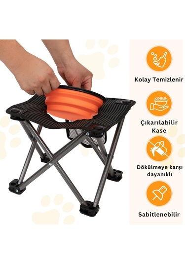 Kingcamp Pets Portatif Yükseltilmiş Köpek Mama Ve Su Kabı Siyah