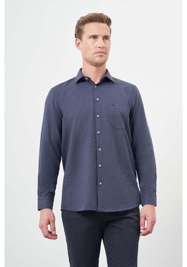 Koyu Lacivert Uzun Kol Düz Gabardin Sert Yaka Cepli Pamuklu Classic Comfort Fit Gömlek 1004245168 Koyu Lacivert