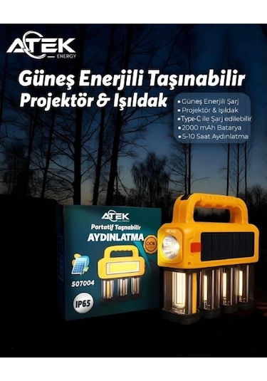 Güneş Enerjili Taşınabilir Projektör Işıldak