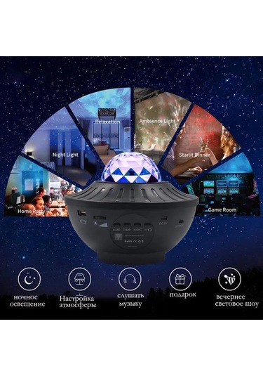 Konesam Oda Işığı Müzikli Bluetooth Projeksiyonu, Yıldız Ve Dalga Efekti, Uzaktan Kumanda, 21 Renkli Ambians Aydınlatma