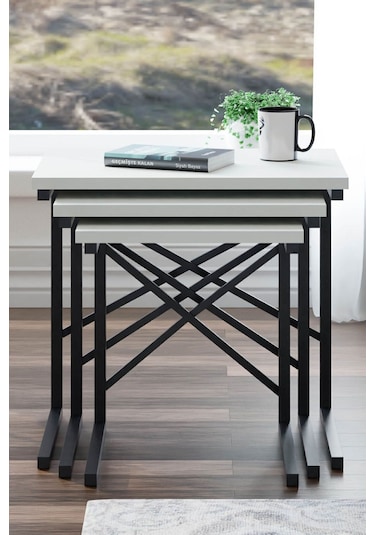 Ceramical ZG1 Metal Zigon Sehpa 3'lü Beyaz