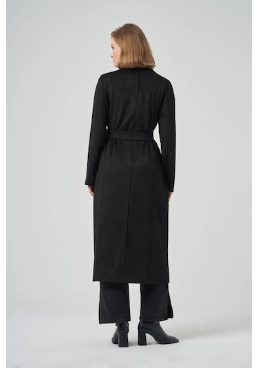 Nuss 6029 Yaka Zımba Detay Süet Kap - Siyah Siyah