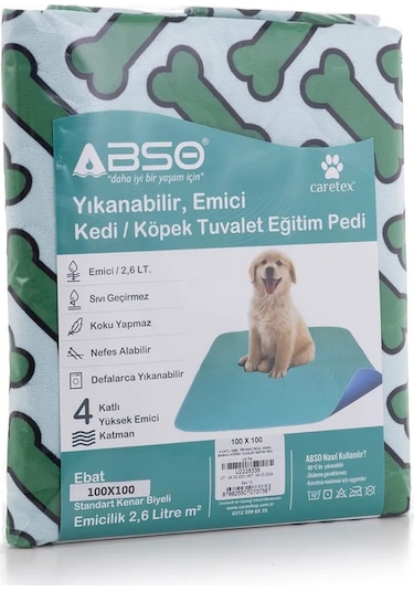 Abso Yıkanabilir Emici Köpek Pedi Kemik Baskılı Yeşil 100 x 100 CM