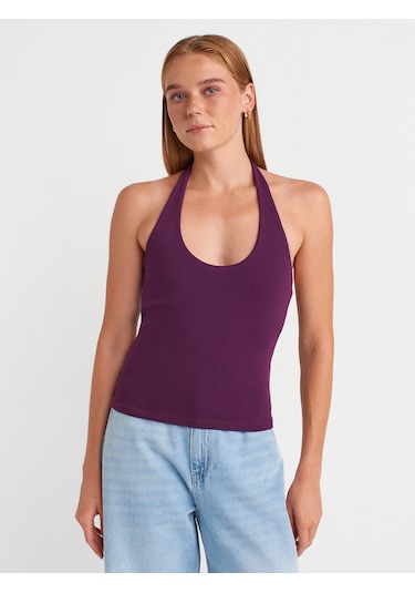 Dilvin 21052 Halter Yaka Top-mor Mor
