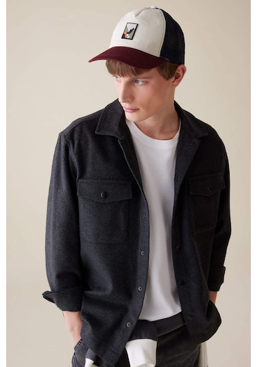 DeFacto Relax Fit Akrilik Karışımlı Basic Düz Uzun Kollu Gömlek Ceket C5961AX24AUAR221