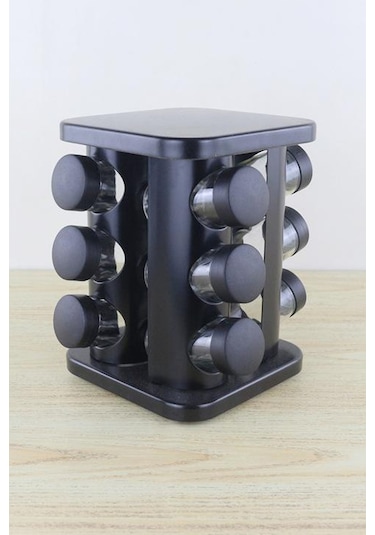 Thentech Baharat Standı 12 Şişeli Baharatlık Siyah Dönen Diğer