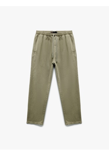 Koton Cep Detaylı Pamuklu Straight Fit Beli Bağcıklı Gabardin Pantolon Haki 6wam40045hw Haki