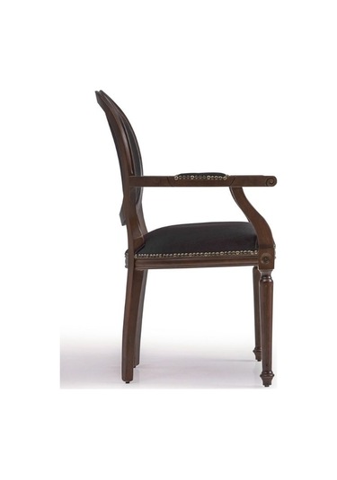 Madalyon Kolçaklı Ahşap Klasik Sandalye Ceviz - Sİyah