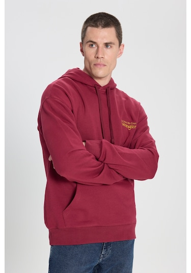 Wrangler Erkek Relaxed Fit Kapüşonlu Sweatshirt Bordo