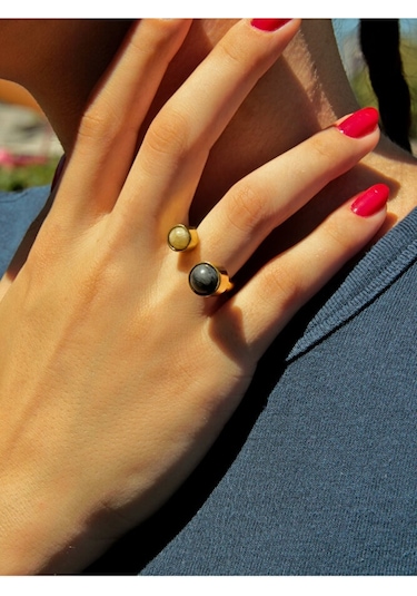 Sitrin Labradorit Doğal Taş Aşk Ve Enerji Ayarlanabilir Kadın Yüzük Euy15sl