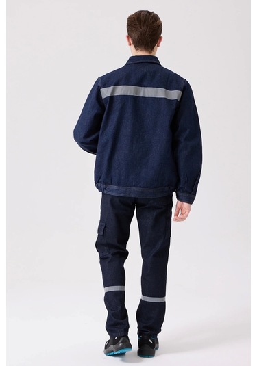 Erkek Denim Isg Mont Koyu Reflektör Detaylı Ce Tulipa Kot İş Güvenliği Reflektörlü Ceket Lacivert